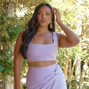 Showpo Purple linen cotton crop top SZ 6